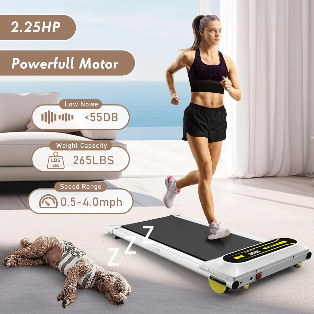 Walking Pad Treadmill Under Desk, 2.25HP Portable Mini Treadmill White U340