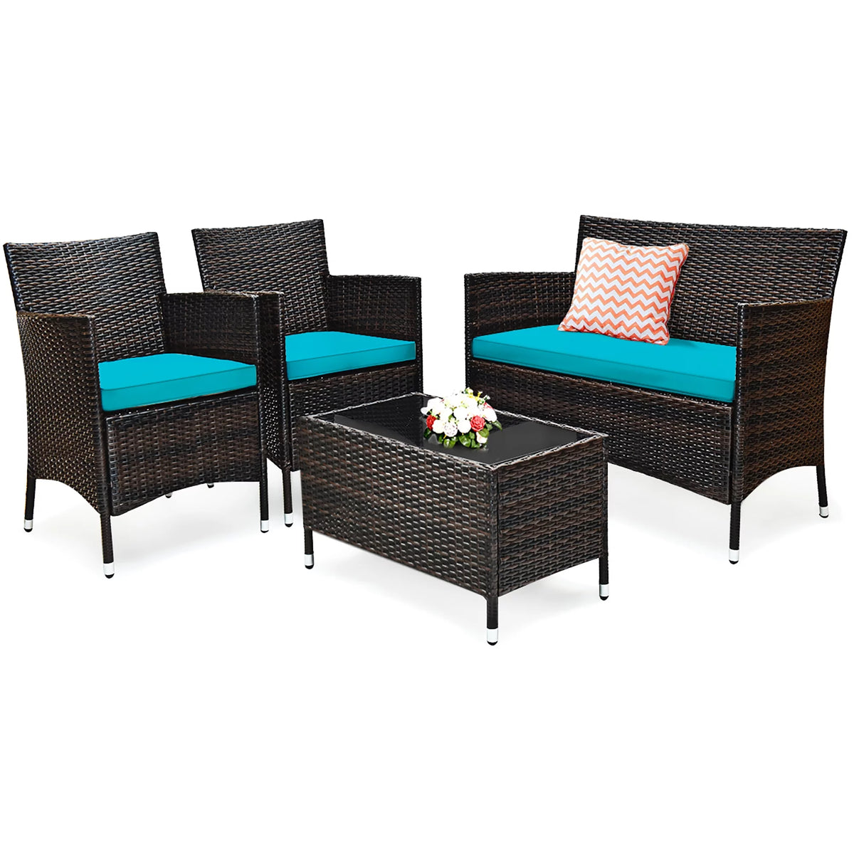 4PCS PE Rattan Wicker Patio Sofa Furniture Set With Cushion T2579