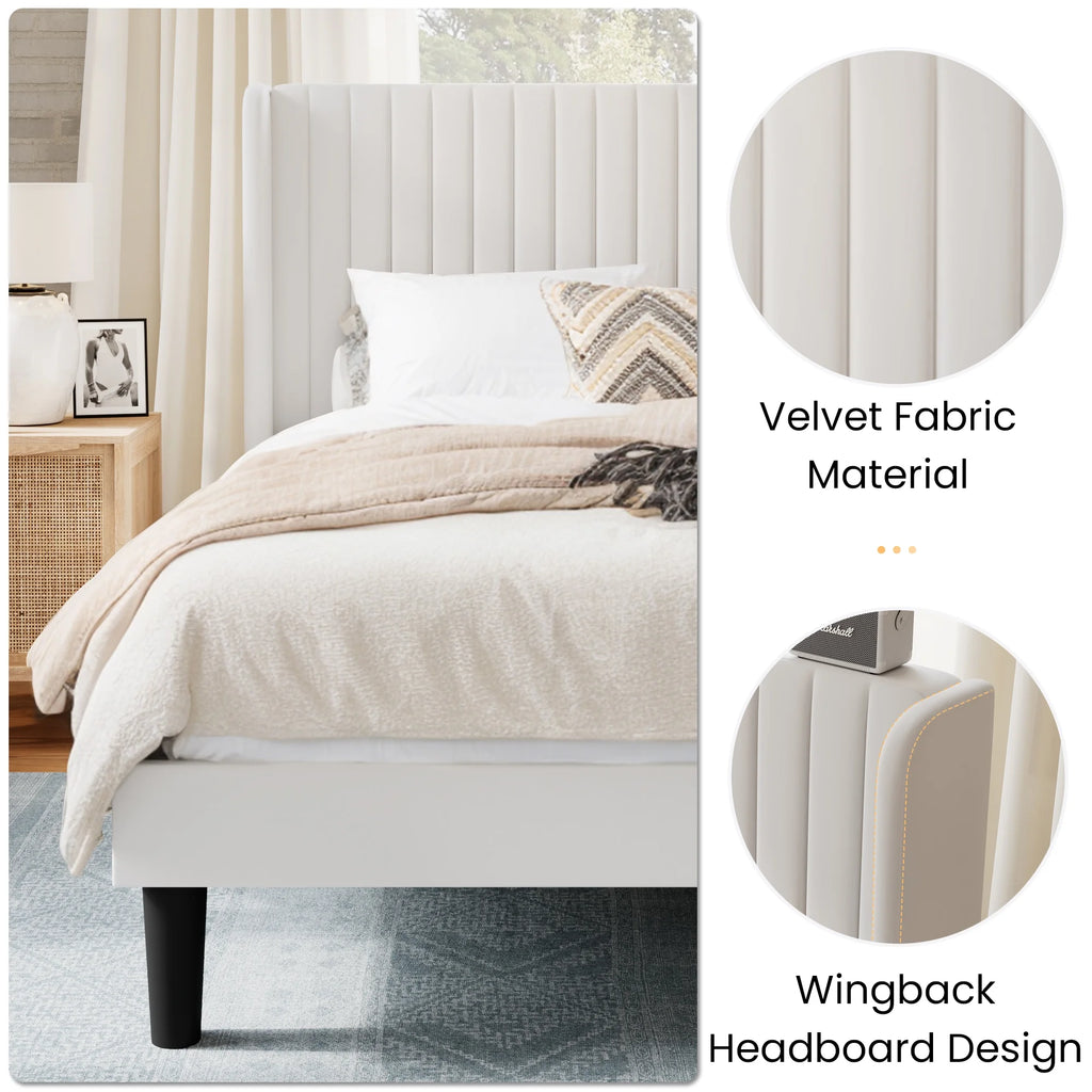 Queen Size Velvet Upholstered Platform Bed Frame G7070