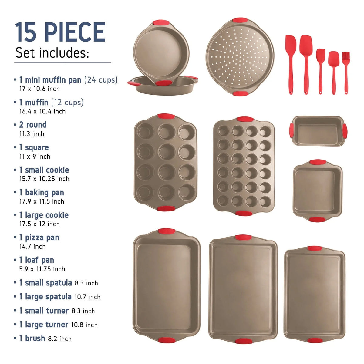 15 PC Nonstick Carbon Steel Bakeware Set with Silicone Handles U85865