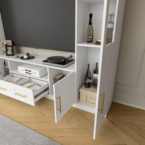 White TV Stand with Glass Doors & Shelves J3337