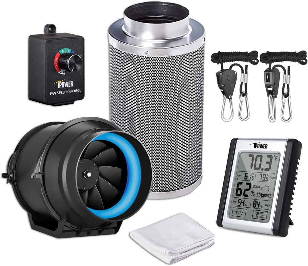 8 Inch 500 CFM Inline Carbon Filter with Fan Speed Controller and Temperature Humidity Monitor S72172