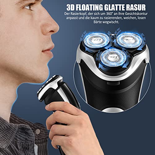 Electric Shaver, Rechargeable Rotary Razor with Pop Up Trimmer and LED Display, IPX7 Waterproof B30423
