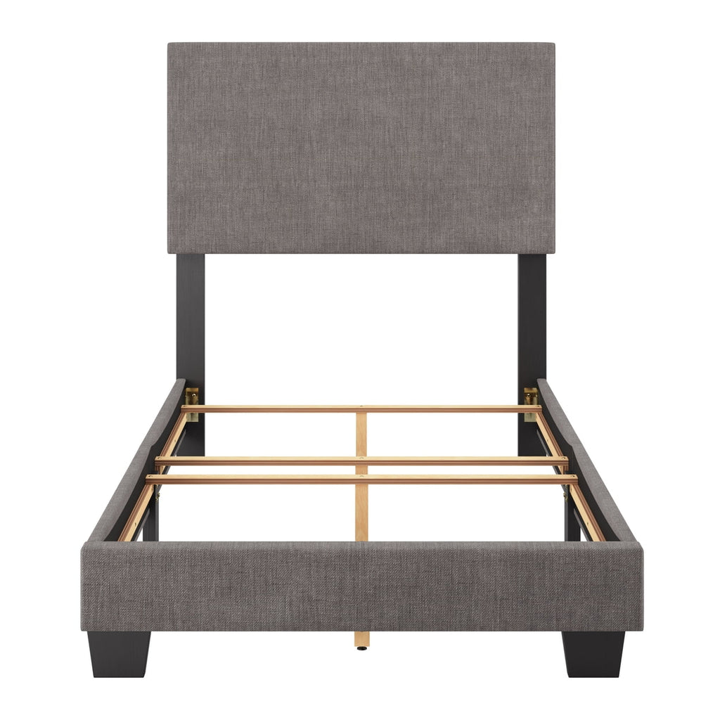 Gray Fabric Upholstered Twin Bed with Headboard H22095
