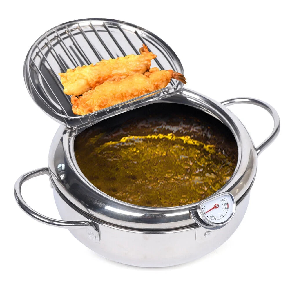 2.2L 304 Stainless Steel Deep Fryer Pot with Temperature Control Lid Z4127