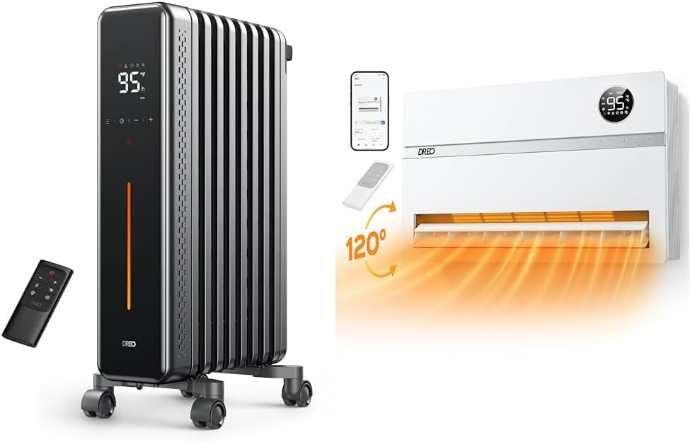 1500W Oil Filled Radiator Heater and 120° Oscillating Wall Mount Electric Space Heater Bundle G667618