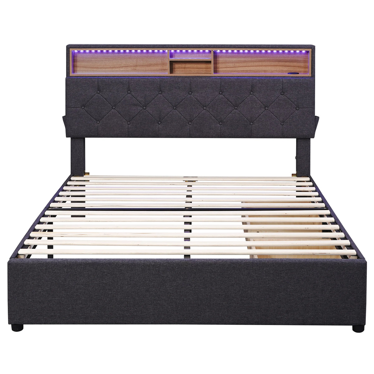 Upholstered Full Platform Bed with Shelf and 2 Drawers X269048