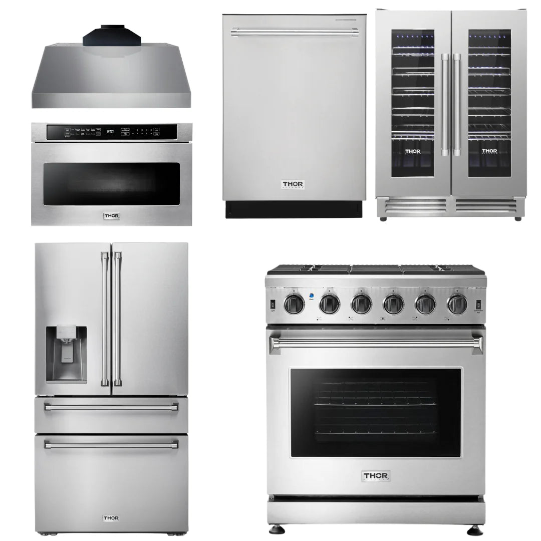 30 Propane Gas Range, Range Hood, Microwave, Refrigerator, Dishwasher, Wine Cooler T741790