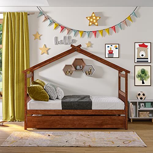Full Size Solid Wood Platform Bed Frame with 2 Drawers T215302