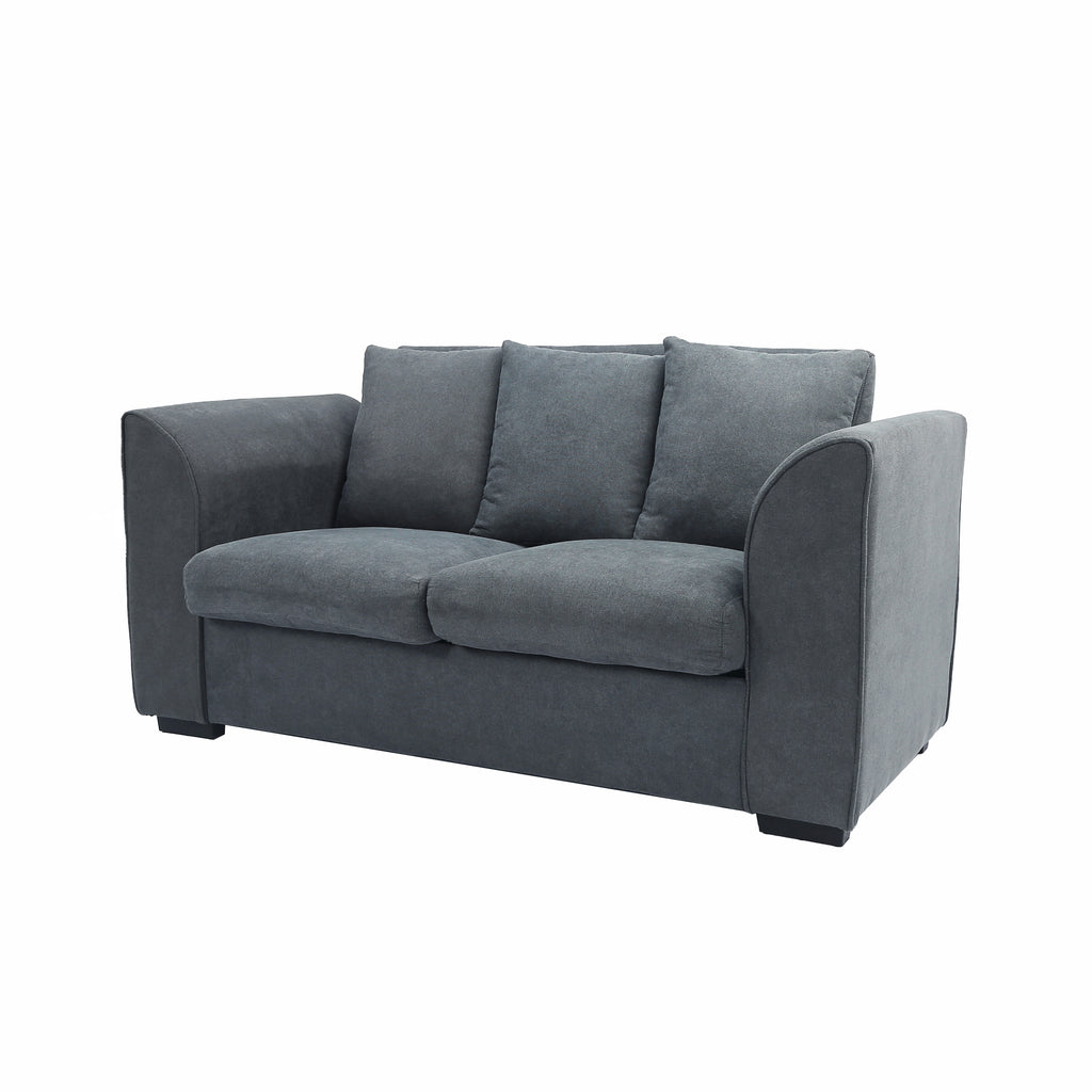 Dark Grey 2-Seat Fabric Loveseat Sofa with 3 Pillows K216132