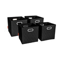 Small 11-inch Black Foldable Faux Leather Storage Cube Bins Set of Four with Handles Q96313