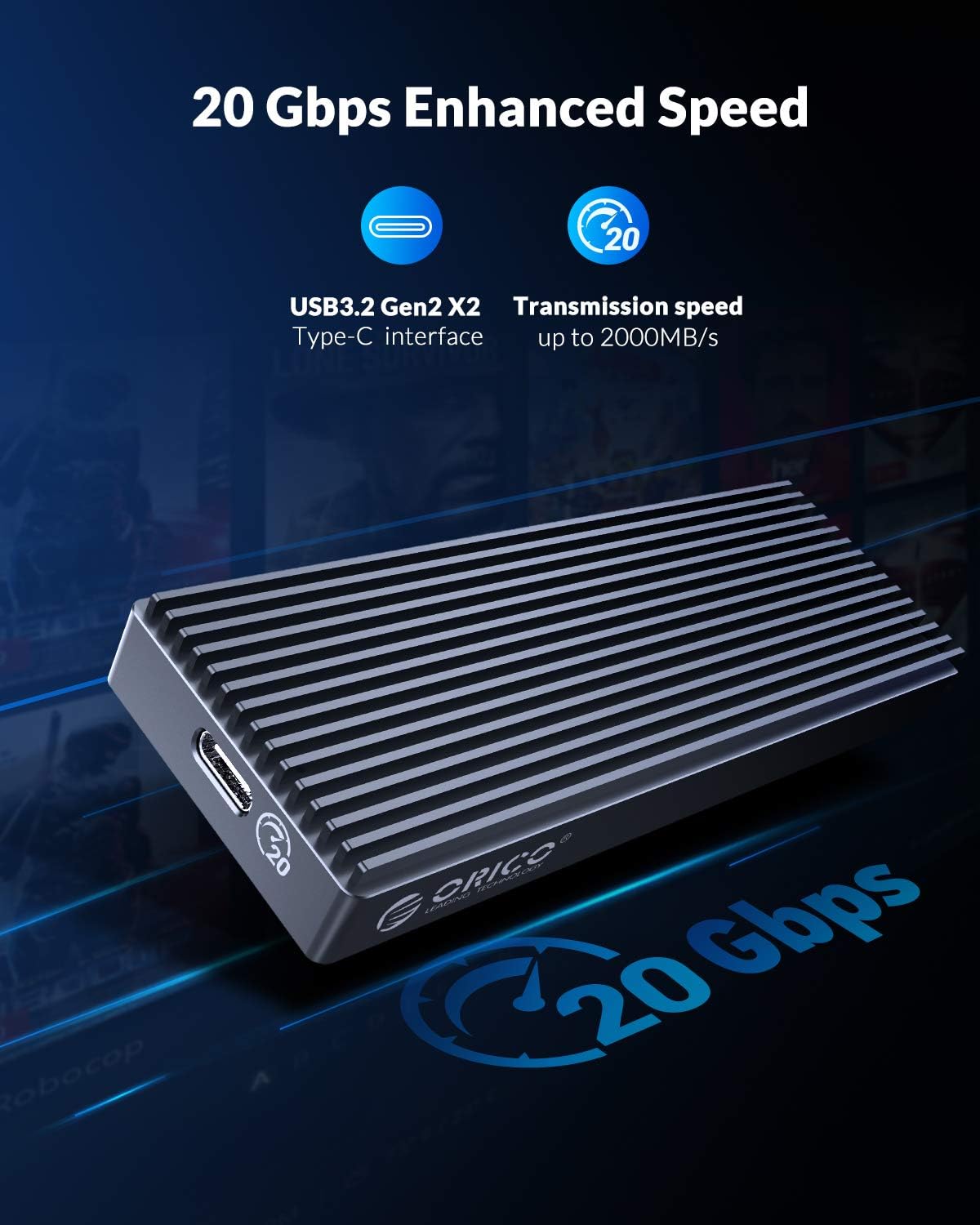 20Gbps M.2 NVMe SSD Enclosure Adapter Aluminum External Case F839203