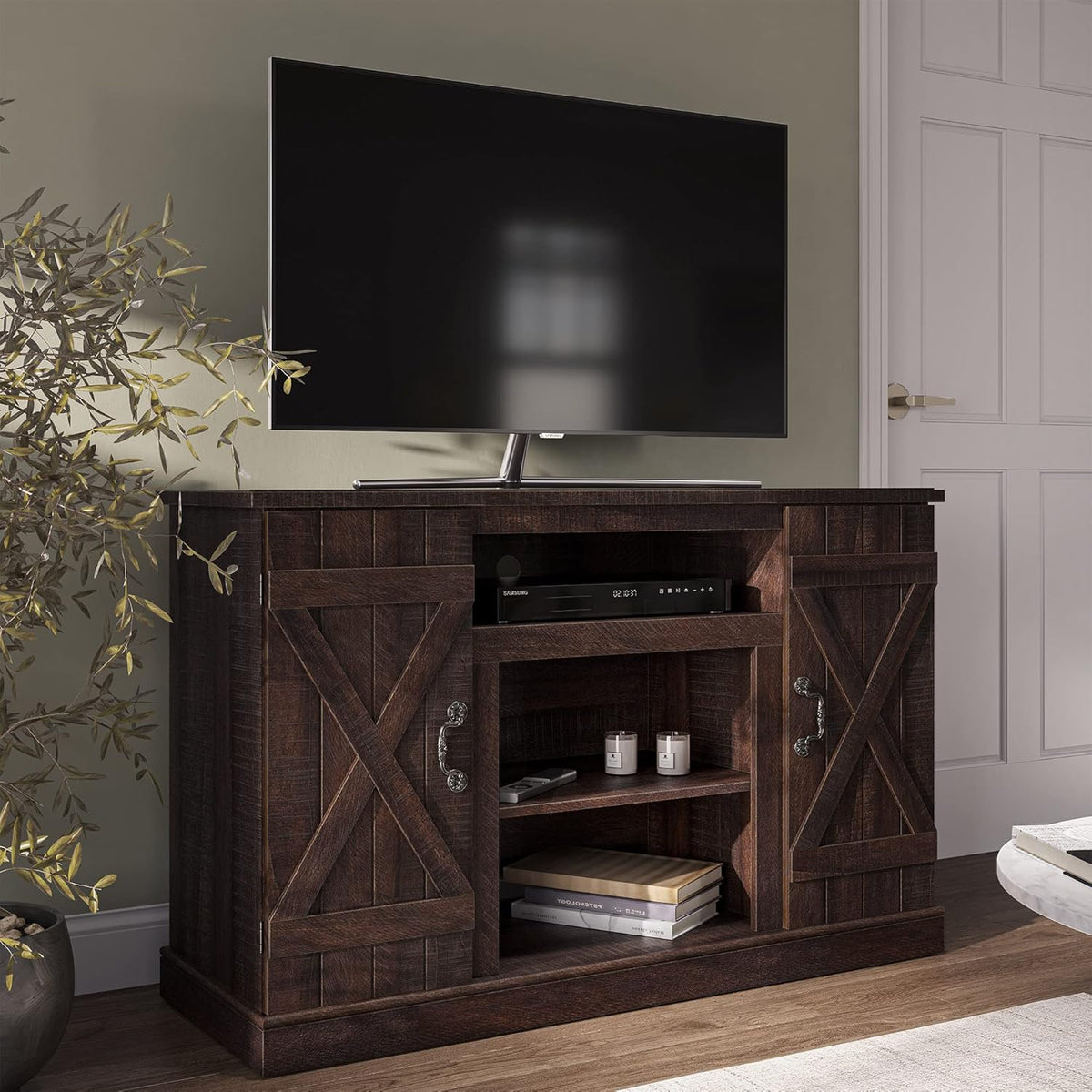 Industrial Electric Fireplace TV Stand with Open Storage Shelves A1213