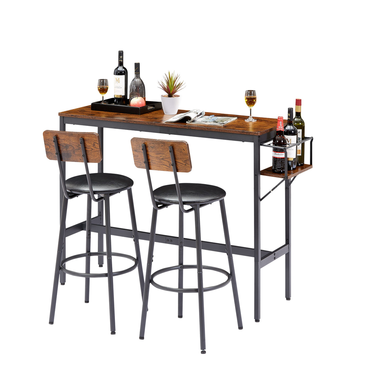 Rustic 3-Piece Dining Table Set with 2 Stools M692