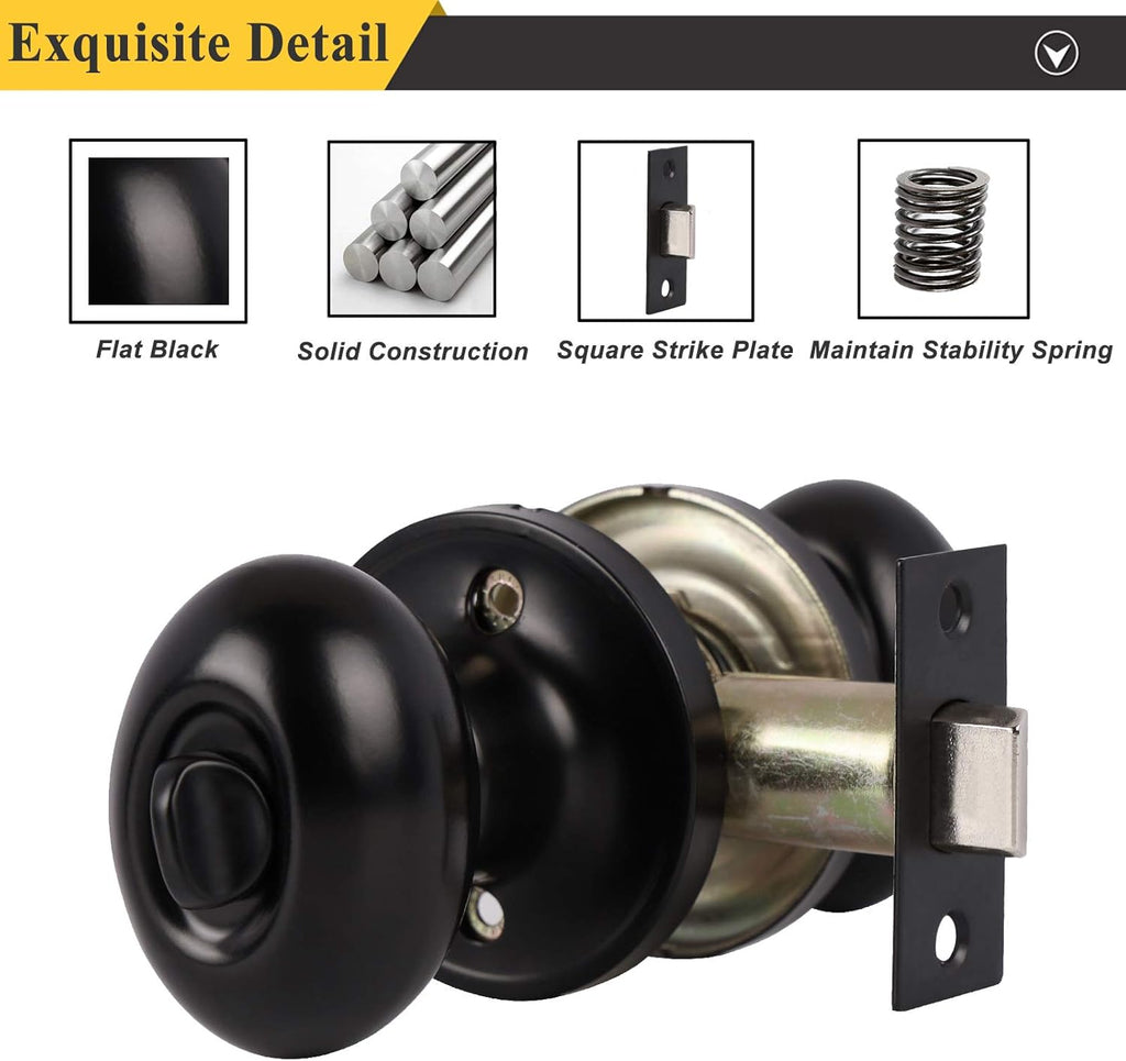 6 Pack Black Oval Privacy Door Knobs D54396