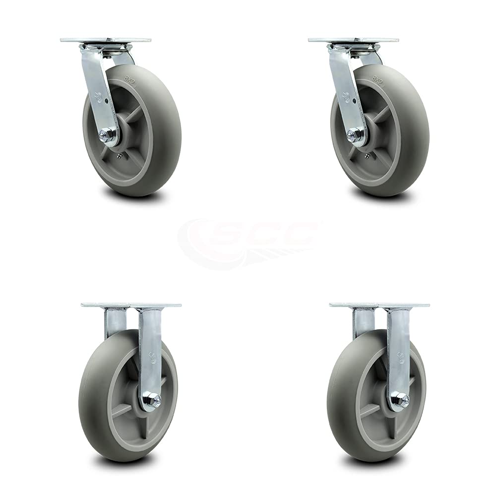 Housekeeping Cart Rigid Caster, 8 Inch Gray Non-Marking Thermoplastic Rubber Wheel, Pack of 2 S4852