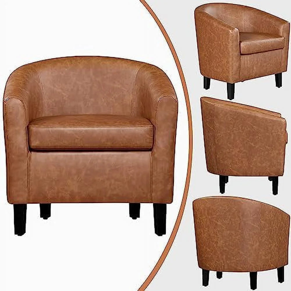 Faux Leather Barrel Accent Chair with Ottoman Set A130736