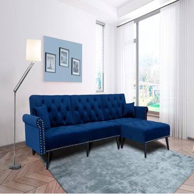 Navy Blue Velvet Convertible Sofa Bed Sleeper G8609