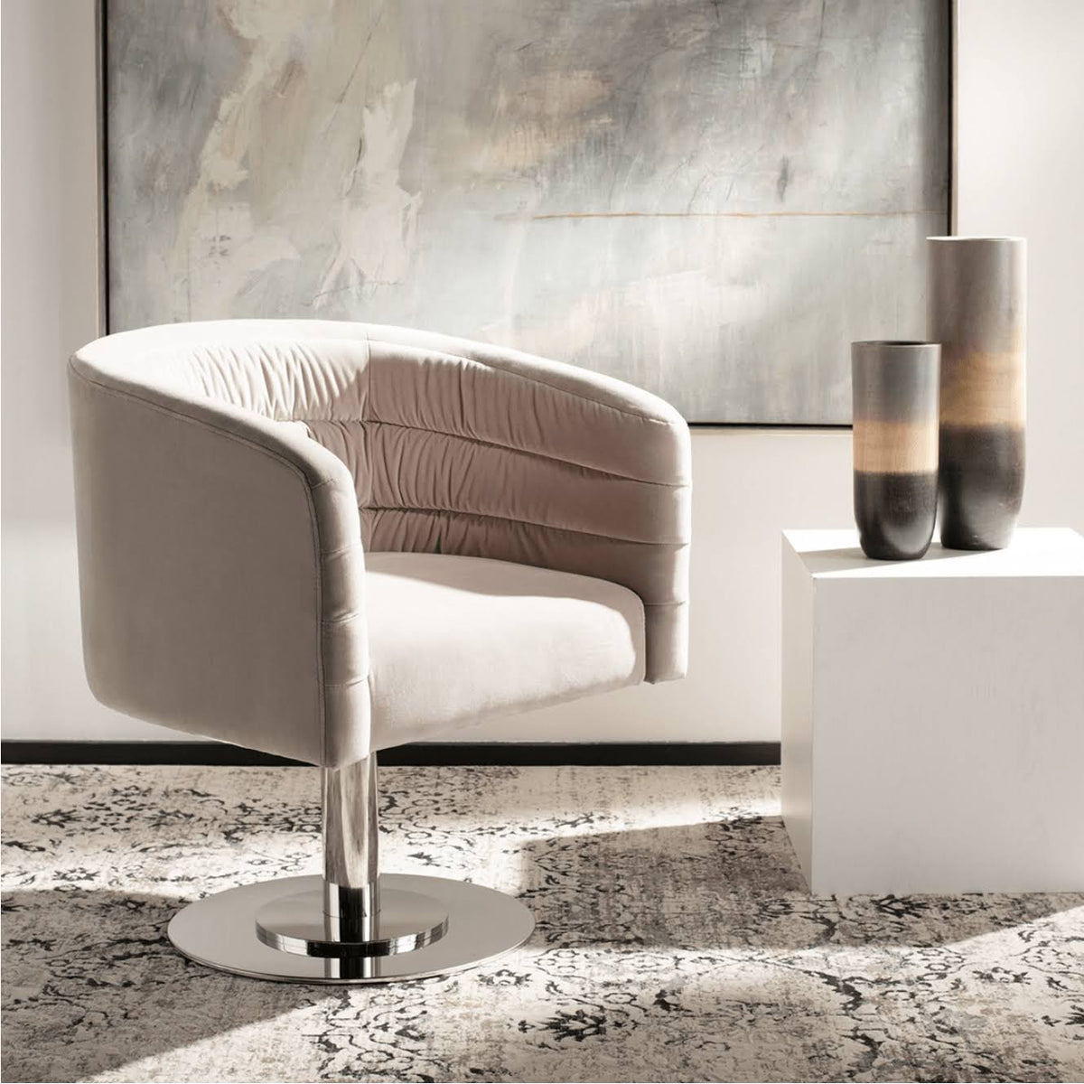 Almond Velvet Swivel Tub Chair C78103