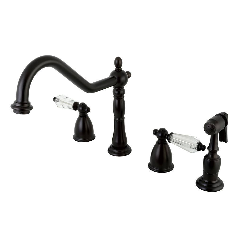 Victorian Crystal 2-Handle Kitchen Faucet with Side Sprayer in Oil Rubbed Bronze O3215