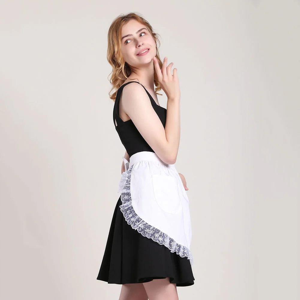 Cotton Lace Half Apron with Two Pockets R805