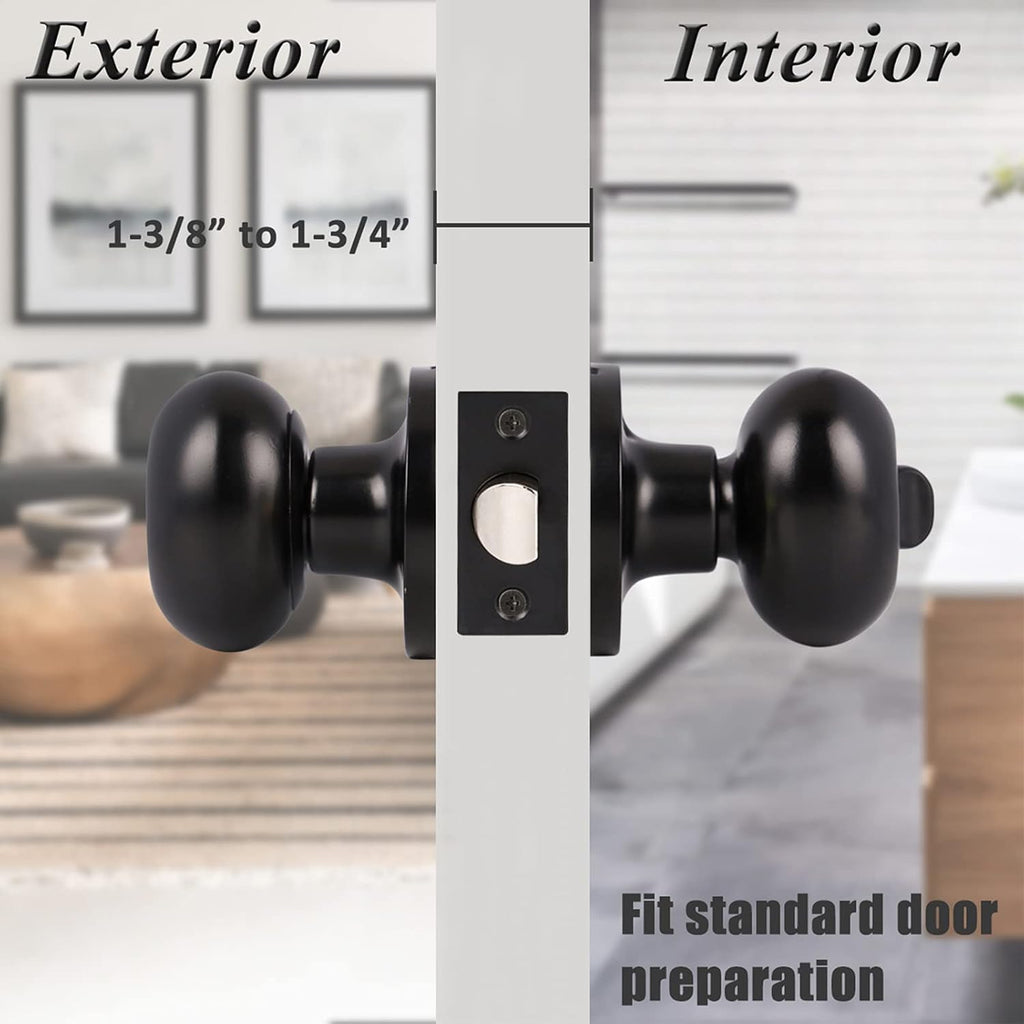 6 Pack Black Oval Privacy Door Knobs D54396