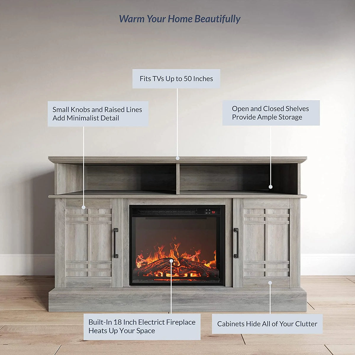 47" TV Stand with 18" Electric Fireplace W4183