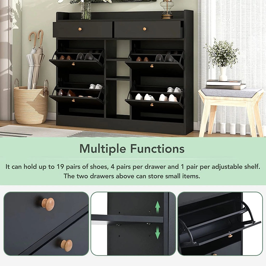 Black 4 Flip Drawer Shoe Storage Cabinet M659