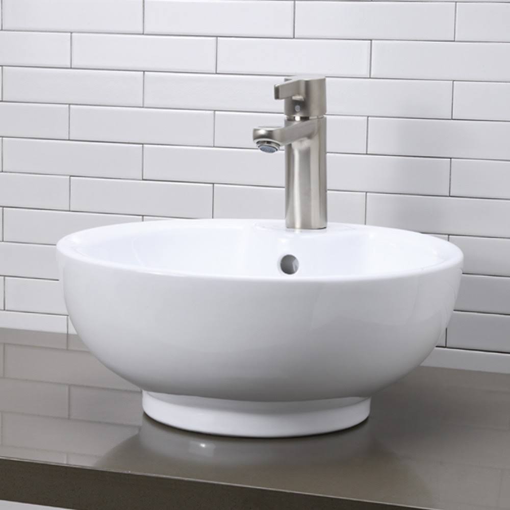 White Vessel Round Bathroom Sink with Overflow P5174