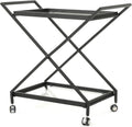 Black Industrial Iron Bar Cart with Tempered Glass Shelves W8750