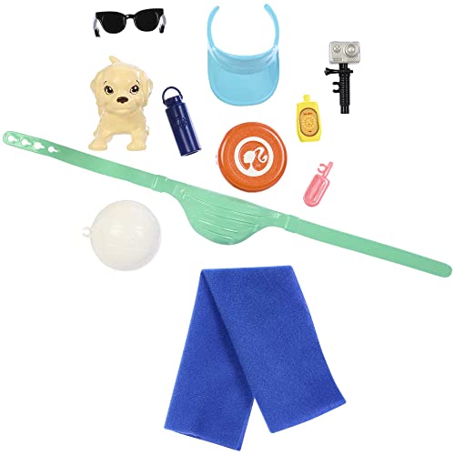 Poseable Blonde Ken Beach Doll with Surfboard and Pet Puppy H166