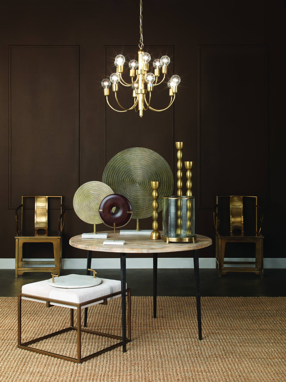 Round White Marble Brass Tray P795