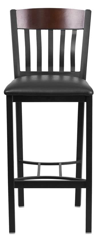 Black Metal and Walnut Wood Restaurant Barstool with Black Vinyl Seat W250