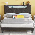 Grey Upholstered Platform Bed Frame with Storage Headboard W855992