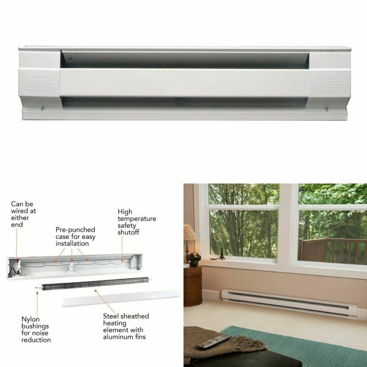 2000W 240V 8 Foot White Electric Baseboard Heater U5301