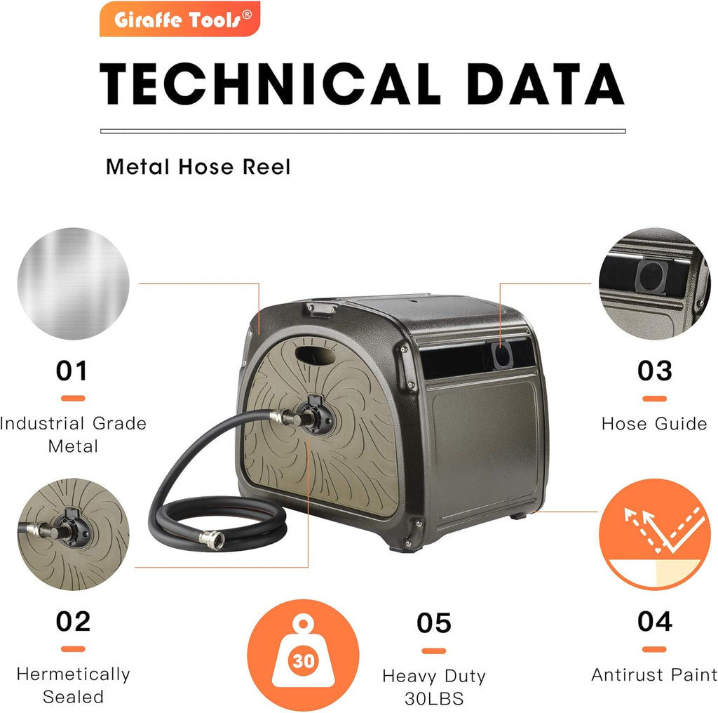 Metal Hose Reel Box with Crank Handle, 150ft Capacity P803