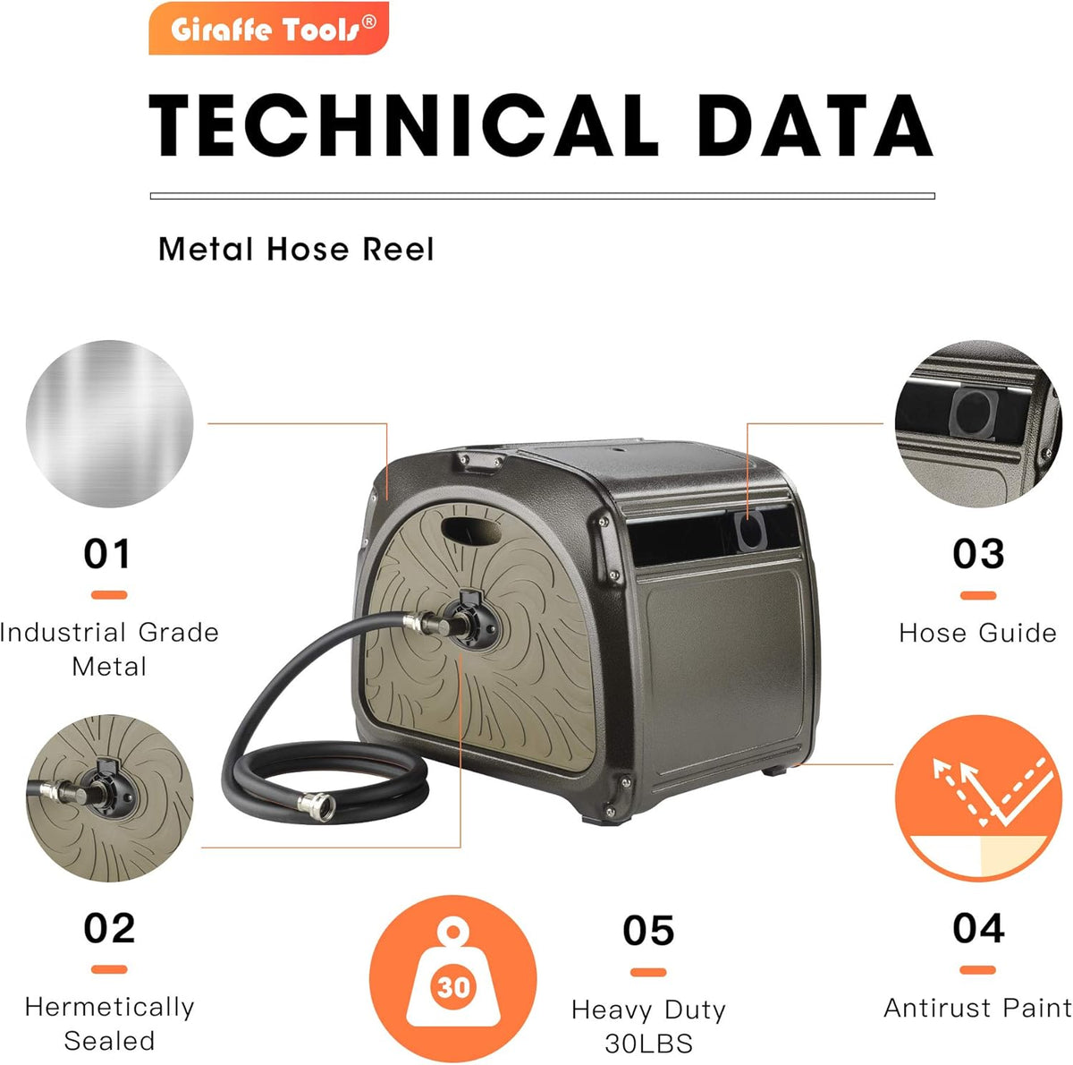 Metal Hose Reel Box with Crank Handle, 150ft Capacity P803