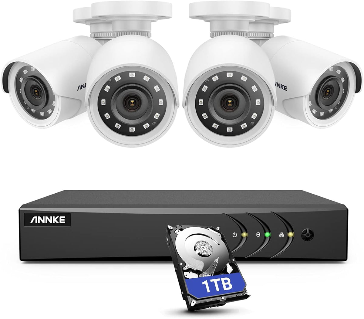 5MP Wired Security Camera System, 8CH DVR with 1 TB Hard Drive and 4 1080p Weatherproof Bullet Cameras P55311