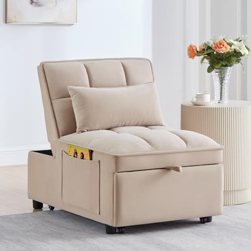 4-in-1 Folding Velvet Sleeper Chair Bed with Storage Pockets E34822