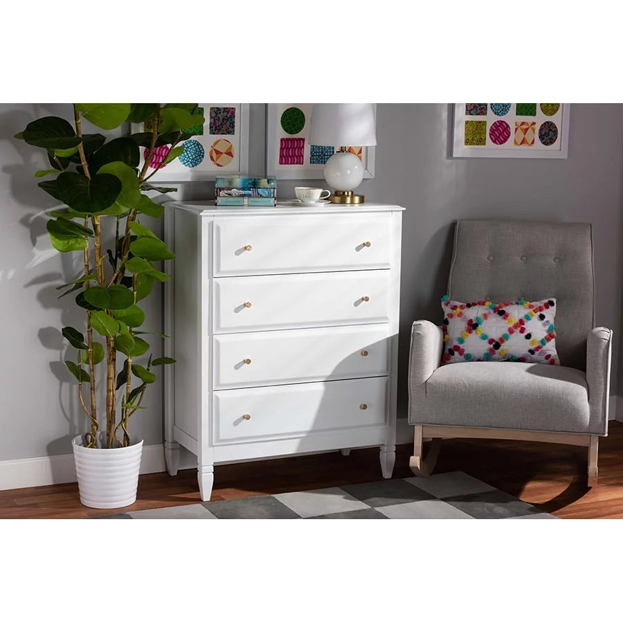 White 4-Drawer Wood Bedroom Chest N3861