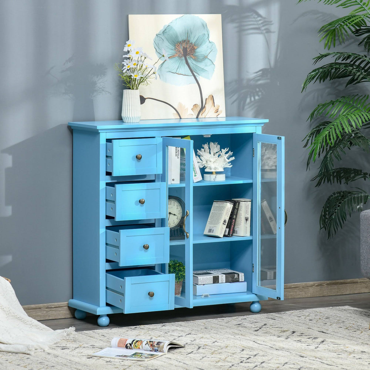 Storage Cabinet with 4 Drawers and Glass Door E14161
