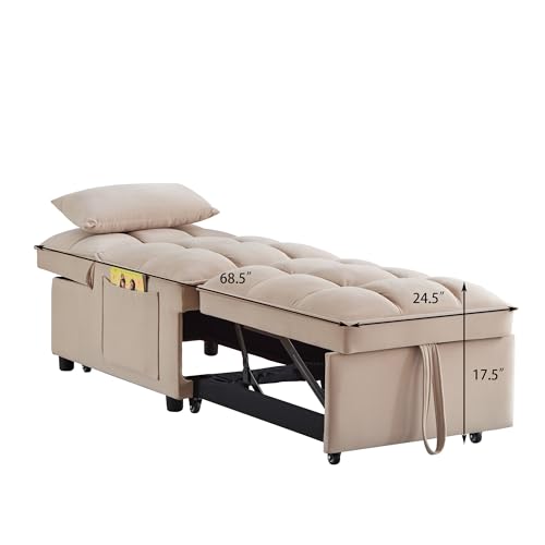 4-in-1 Folding Velvet Sleeper Chair Bed with Storage Pockets E34822