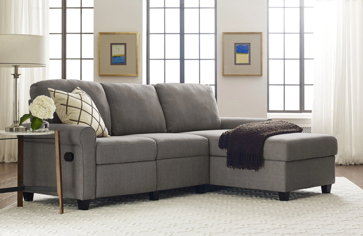 Gray Reclining Sectional with Storage Chaise L905
