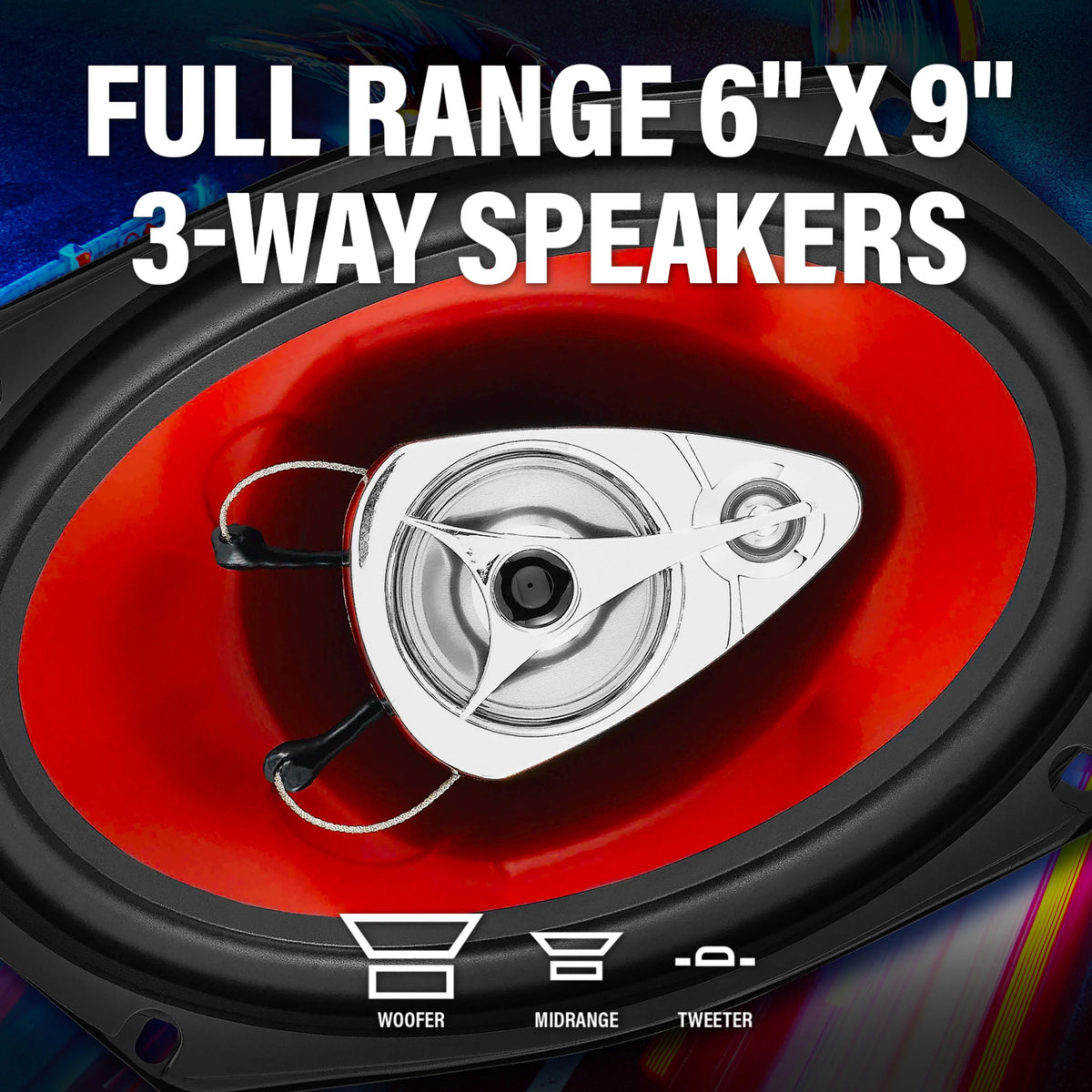 6 x 9 inch 3 Way Coaxial Car Speakers, Sold in Pairs R63895