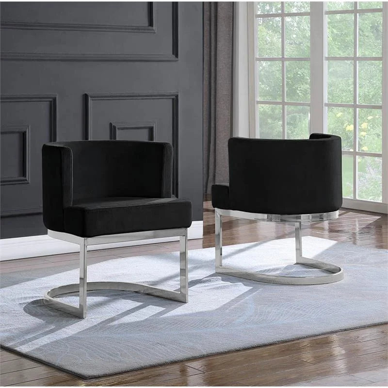 Black Velvet Accent Chair with Chrome Base W3769