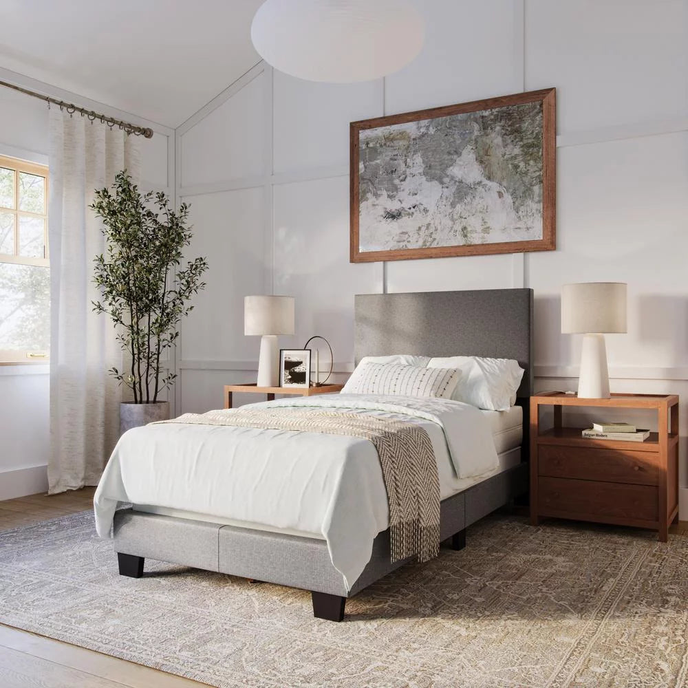 Gray Fabric Upholstered Twin Bed with Headboard H22095