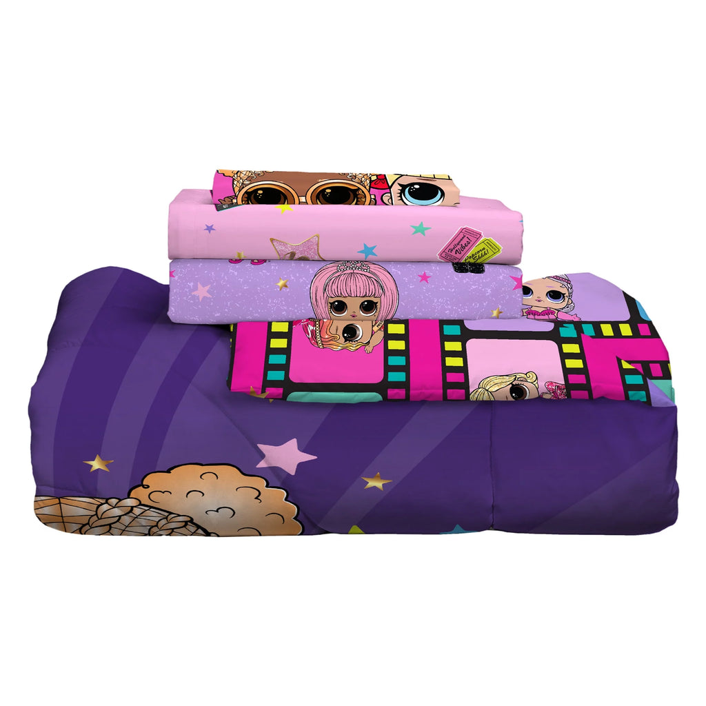 Kids Twin Bed in a Bag, Comforter and Sheets, Purple and Pink A53177