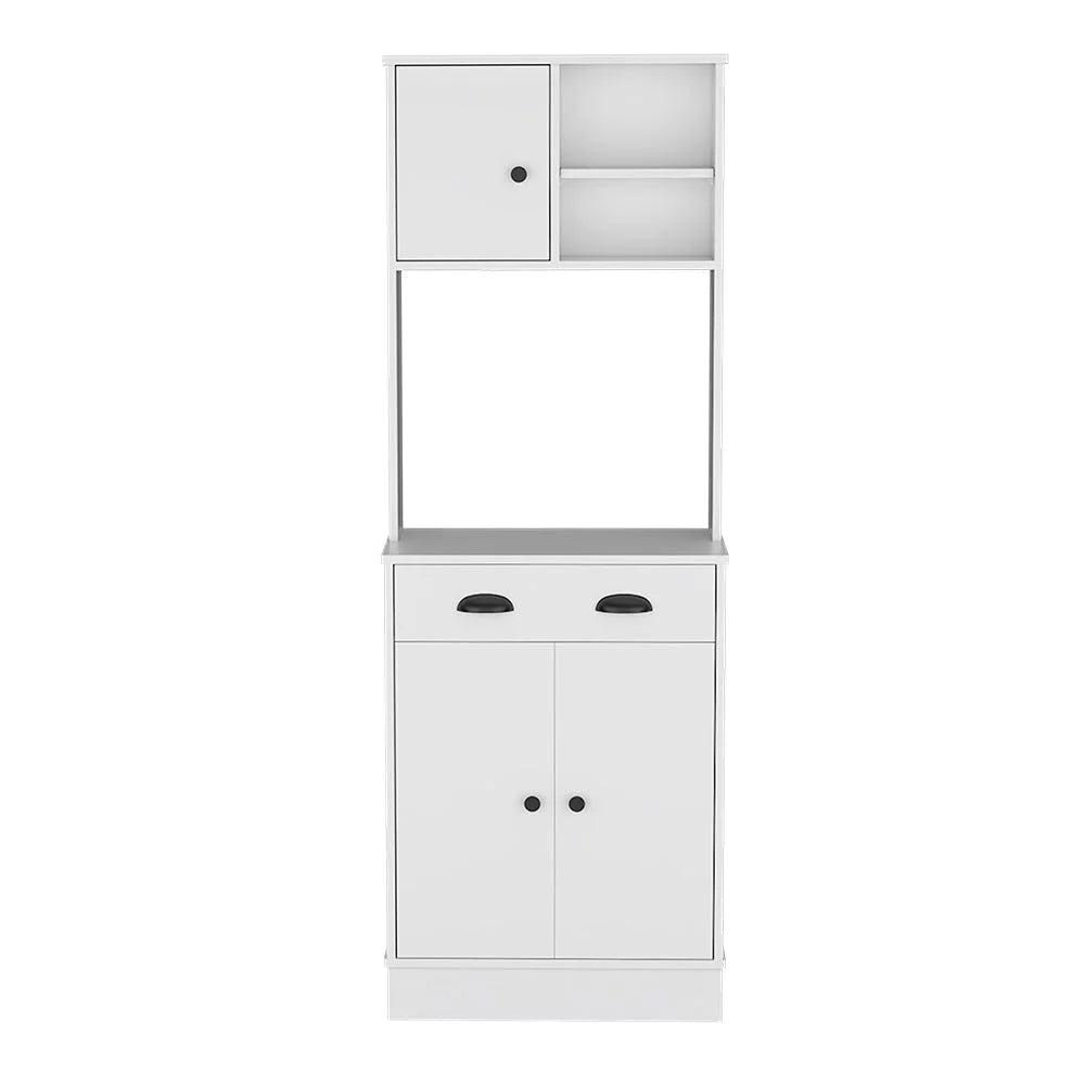 White Microwave Storage Stand with 3 Doors and Drawer D179488