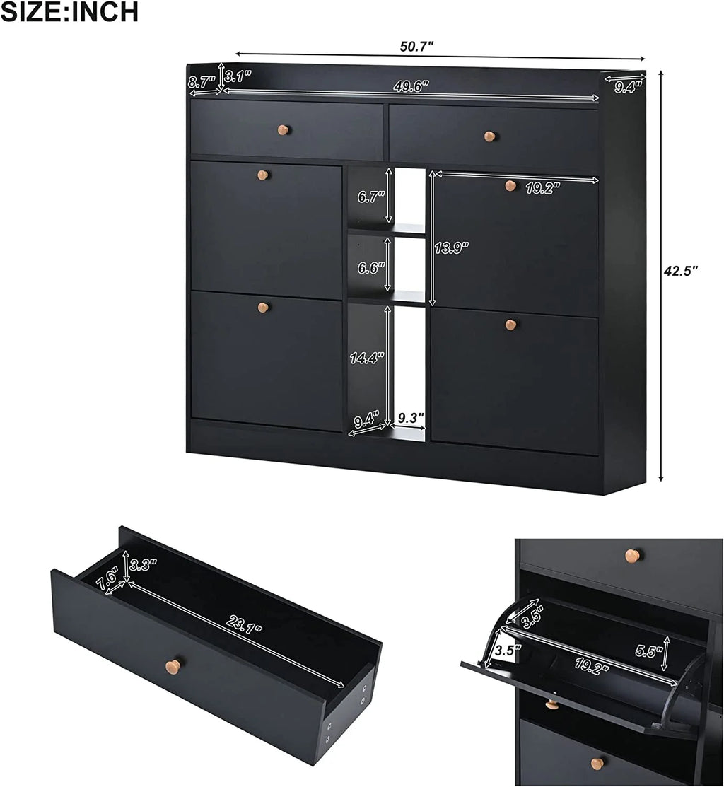 Black 4 Flip Drawer Shoe Storage Cabinet M659