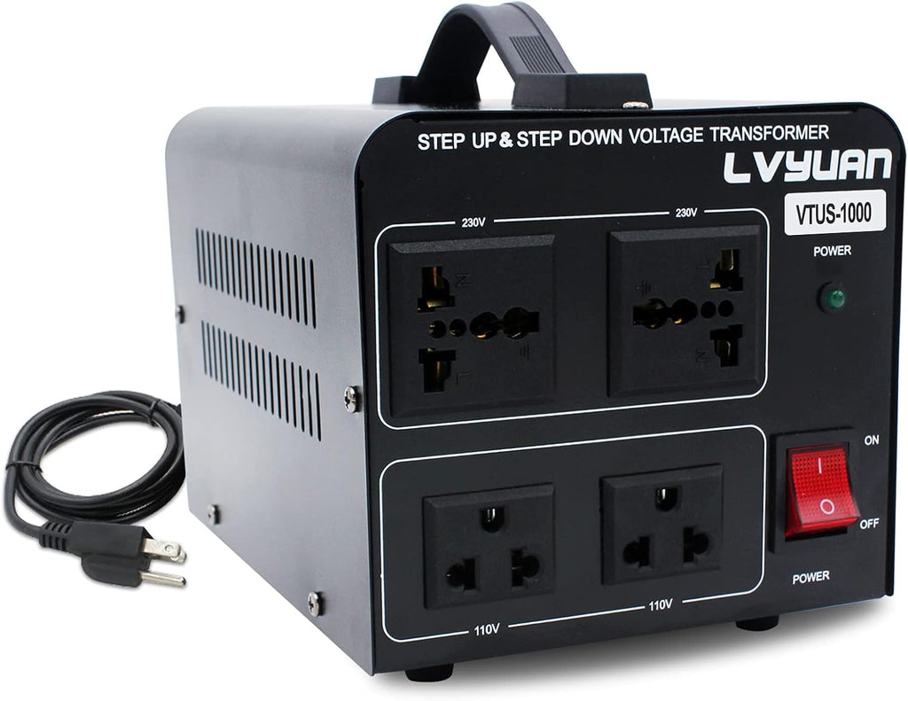 Voltage Transformer Converter 1000 Watt Step Up/Down 110-120 Volt to 220-240 Volt with 2 US outlets, 2 Universal outlets, Circuit Breaker Pack of 2 Q271645